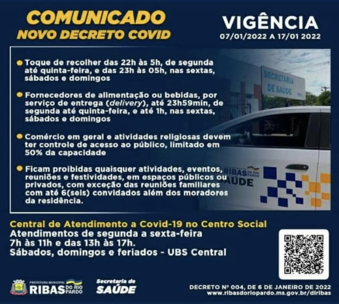 Toque de recolher terá validade de 10 dias em Ribas do Rio Pardo