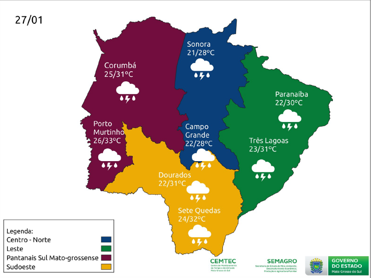 Frente fria chega e aumenta possibilidade de chuvas em Mato Grosso do Sul