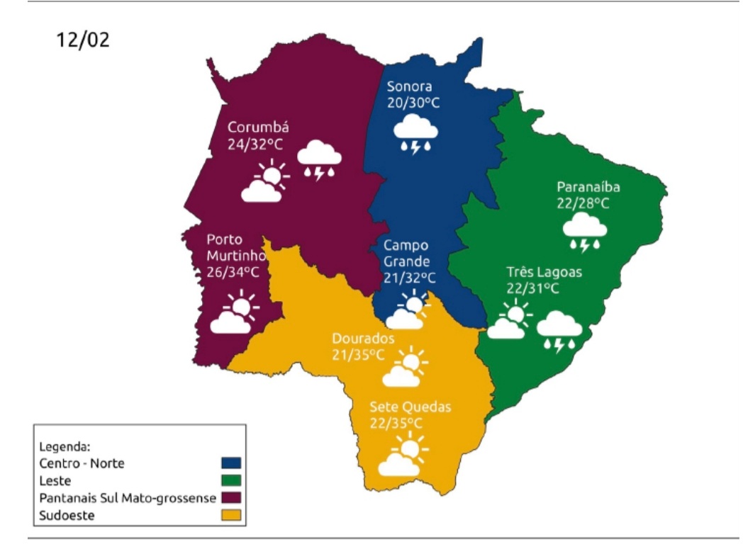 Sábado de calor e temporais isolados em Mato Grosso do Sul