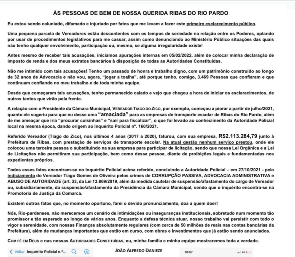 Presidente da Câmara de Ribas indiciado por corrupção