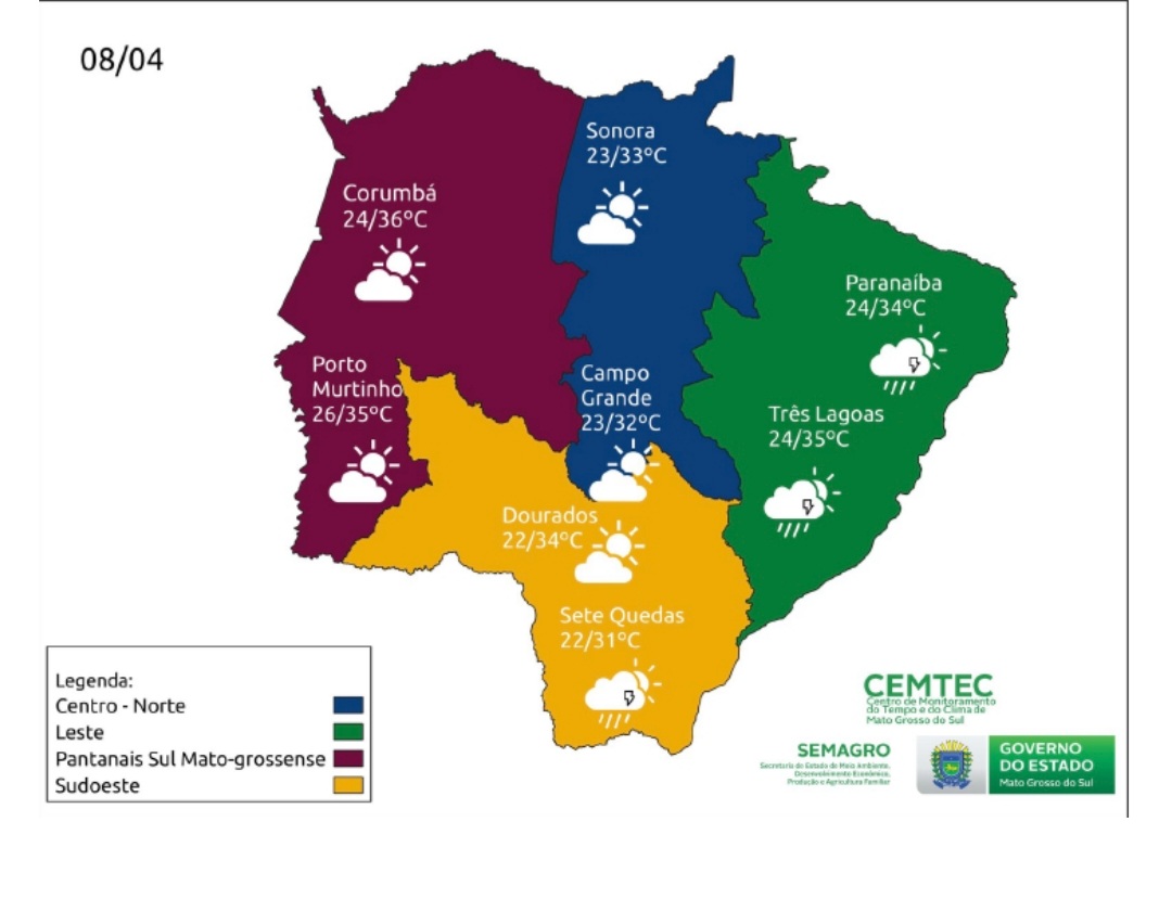 Sol, tempo seco e calor de até 36°C são esperados para o final de semana em Mato Grosso do Sul