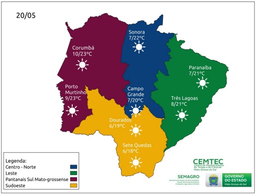 Sexta-feira continua com temperaturas baixas, mas sem previsão de chuva em MS