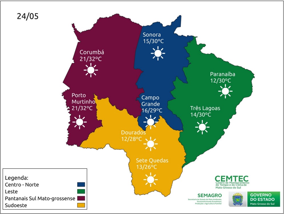 Cemtec: previsão é de sol com poucas nuvens e temperatura em elevação em MS