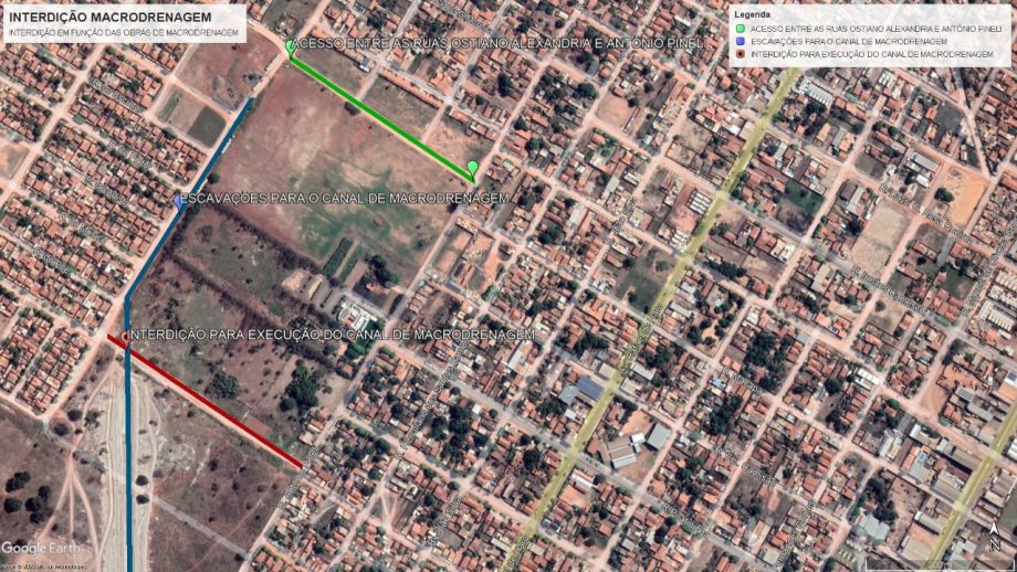 <em>MACRODRENAGEM – SEINTRA informa interdição de ruas para abertura de canal no Bairro Chácara Imperial</em>