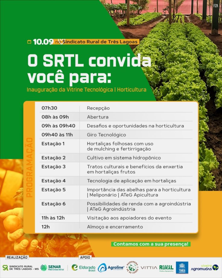 Com entrada gratuita, Vitrine Tecnológica em Horticultura inaugura com diversas ações em prol do pequeno produtor rural de Três Lagoas