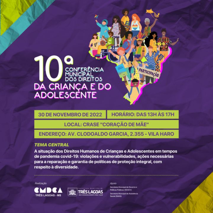 10ª Conferência Municipal dos Direitos da Criança e do Adolescente acontece nesta quarta-feira (30)