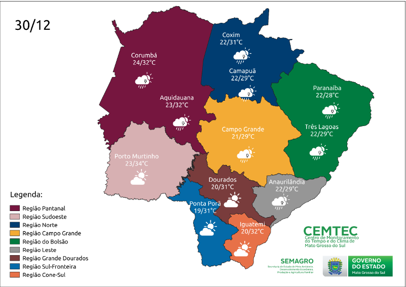 Chuvas de verão devem marcar a última sexta-feira do ano em Mato Grosso do Sul