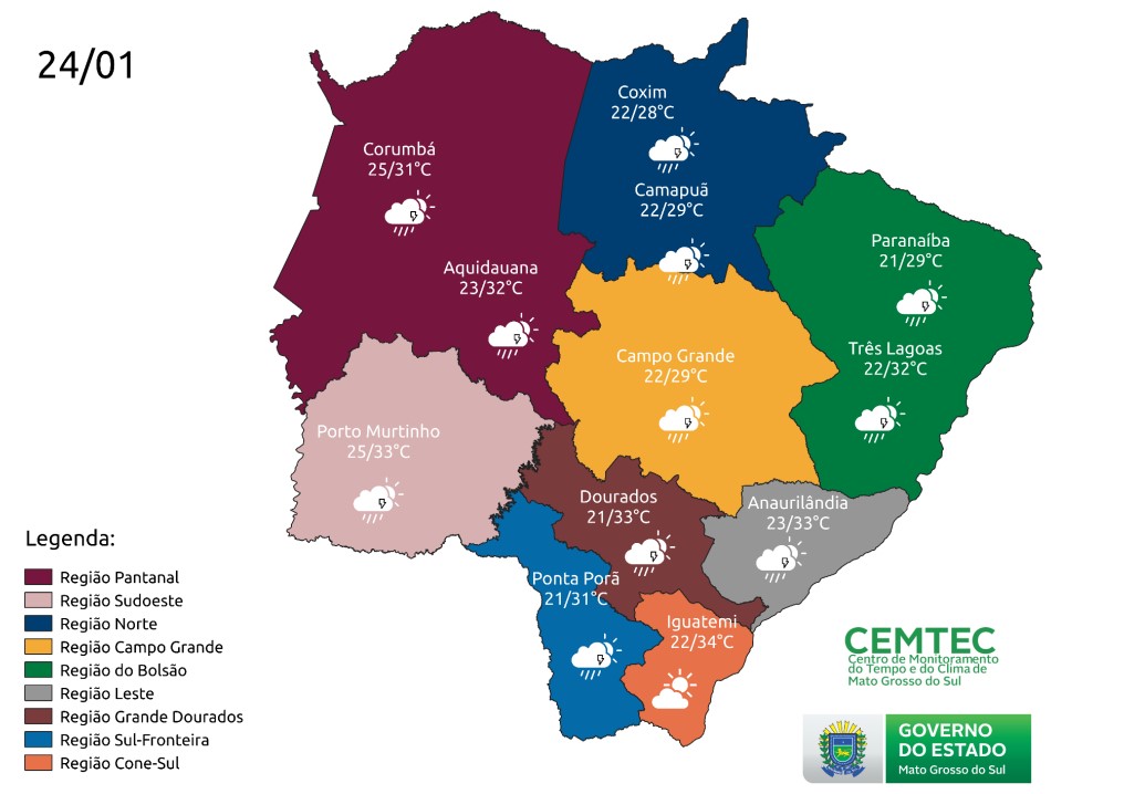 Previsão é de sol, nebulosidade e chuva nesta terça-feira em Mato Grosso do Sul