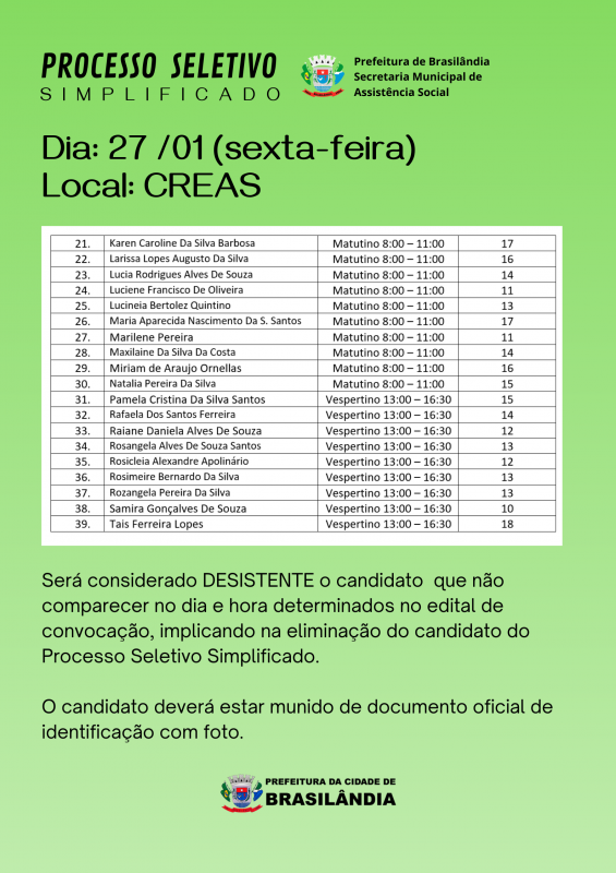 Processo Seletivo para Cuidador: divulgada a lista de dia e horário para entrevista psicológica em Brasilândia