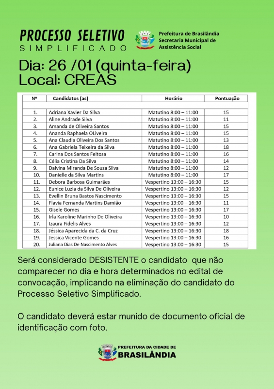 Processo Seletivo para Cuidador: divulgada a lista de dia e horário para entrevista psicológica em Brasilândia