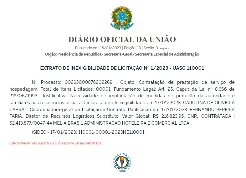 Os gastos do Planalto com o hotel de Lula