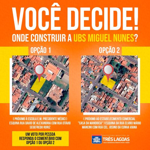 Prefeitura de TL abre enquete na rede social para população opinar onde prefere que seja construído o novo prédio da USF Vila Nova, participe