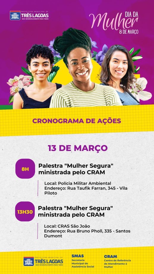 DIA INTERNACIONAL DA MULHER – CRAM prepara diversas ações para todo o mês de março em Três Lagoas