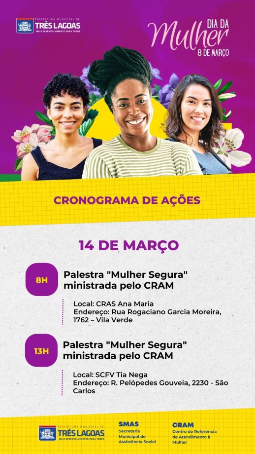 DIA INTERNACIONAL DA MULHER – CRAM prepara diversas ações para todo o mês de março em Três Lagoas