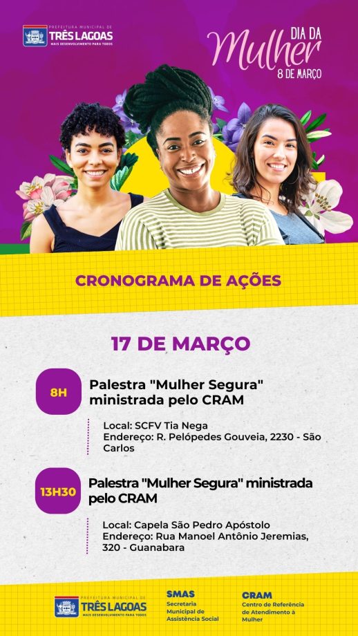 DIA INTERNACIONAL DA MULHER – CRAM prepara diversas ações para todo o mês de março em Três Lagoas