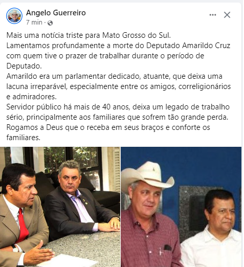 Prefeito de Três Lagoas, Angelo Guerreiro e Presidente da Câmara, Cassiano Maia lamentam morte do deputado Amarildo Cruz