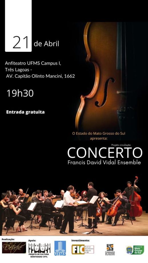 Três Lagoas recebe turnê de música clássica  “Concertos Francis David Vidal Ensemble”, nesta sexta-feira (21)