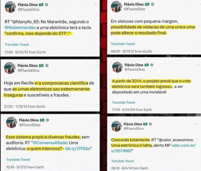 Posts antigos de Dino, revelam que ele também fez críticas ao sistema eleitoral; tema defendido por Bolsonaro 