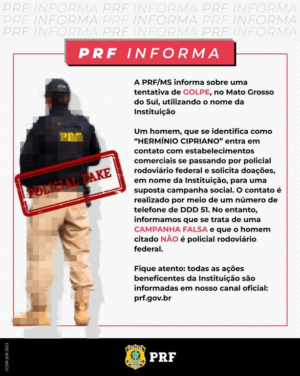 PRF alerta sobre golpe de falso policial no comércio de Mato Grosso do Sul