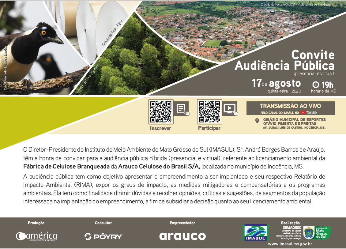 Imasul realiza Audiência Pública para apresentação do Relatório de Impacto Ambiental do projeto da Arauco em Inocência