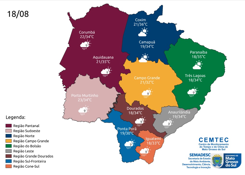Previsão de chuvas fracas a moderadas em Mato Grosso do Sul nesta sexta-feira
