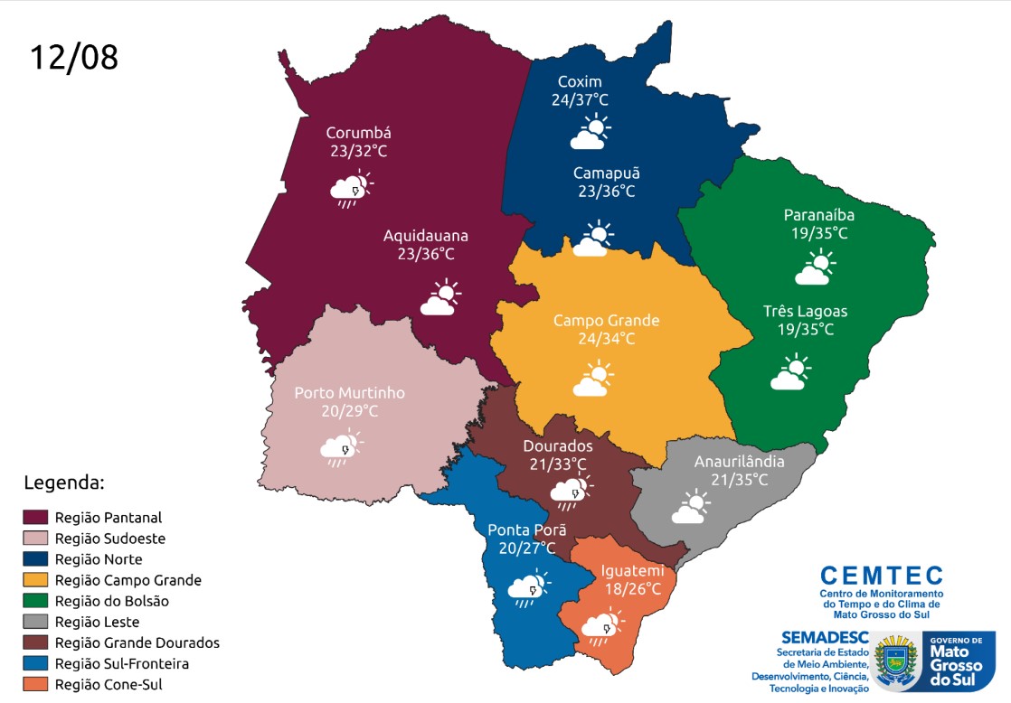 Cidades no sul, sudoeste e na Grande Dourados tem previsão de chuvas neste sábado