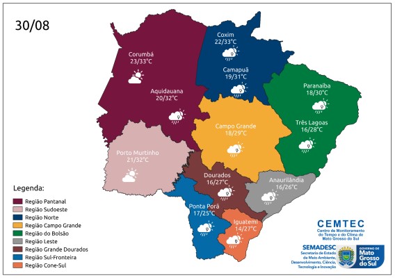 Quarta-feira mantém probabilidade de chuvas em Mato Grosso do Sul