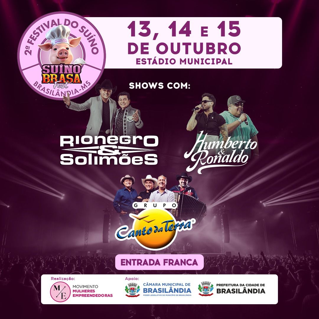 Rio Negro e Solimões e Humberto e Ronaldo estarão no 2º Suíno Brasa Fest em Brasilândia