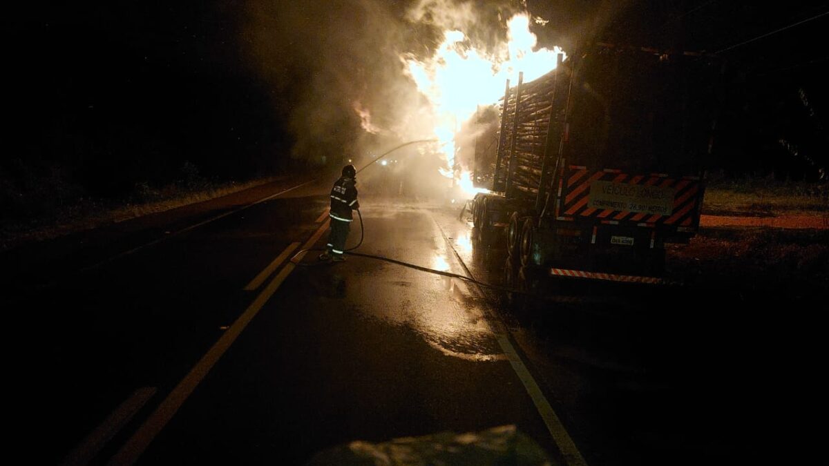 Bombeiros combatem incêndio em tremimão na BR-262