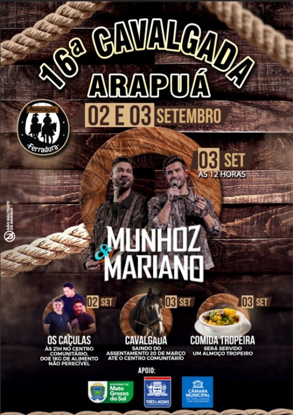 16ª Cavalgada de Arapuá é neste domingo (03), com show da dupla Munhoz e Mariano