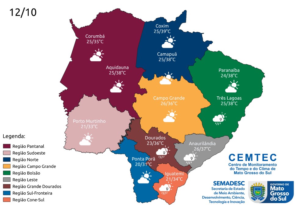 Frente fria oceânica deve amenizar temperaturas nesta quinta-feira em MS