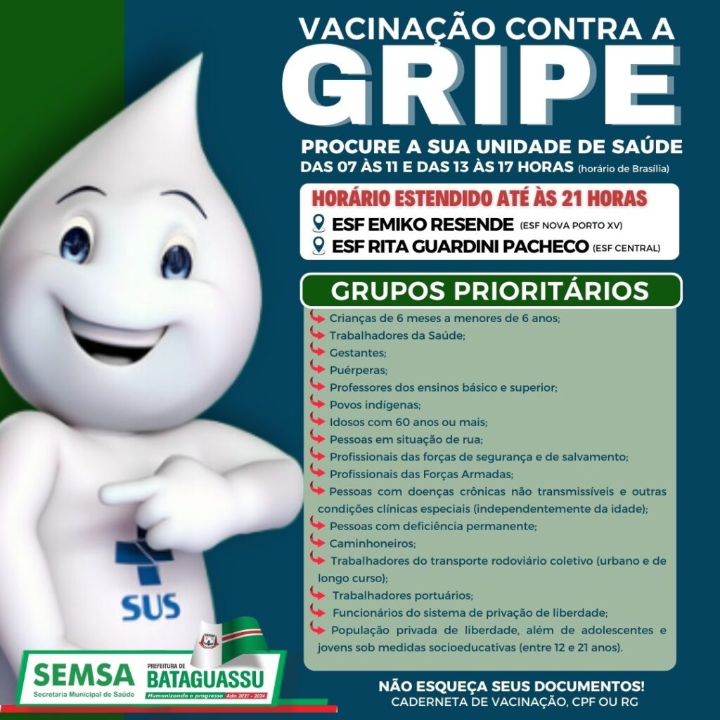 Prefeitura de Bataguassu inicia vacinação contra gripe para grupos prioritários