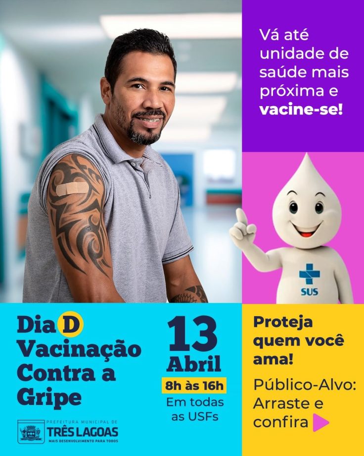 Dia D de vacinação contra a gripe acontece neste sábado (13)