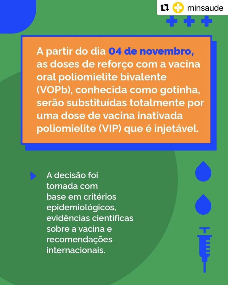 Assim como em todo o país, TL anuncia o fim do uso da gotinha contra pólio e iniciará novo esquema vacinal