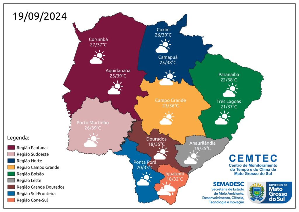 Previsão do tempo em Mato Grosso do Sul aponta para dia predominantemente de sol nesta quinta