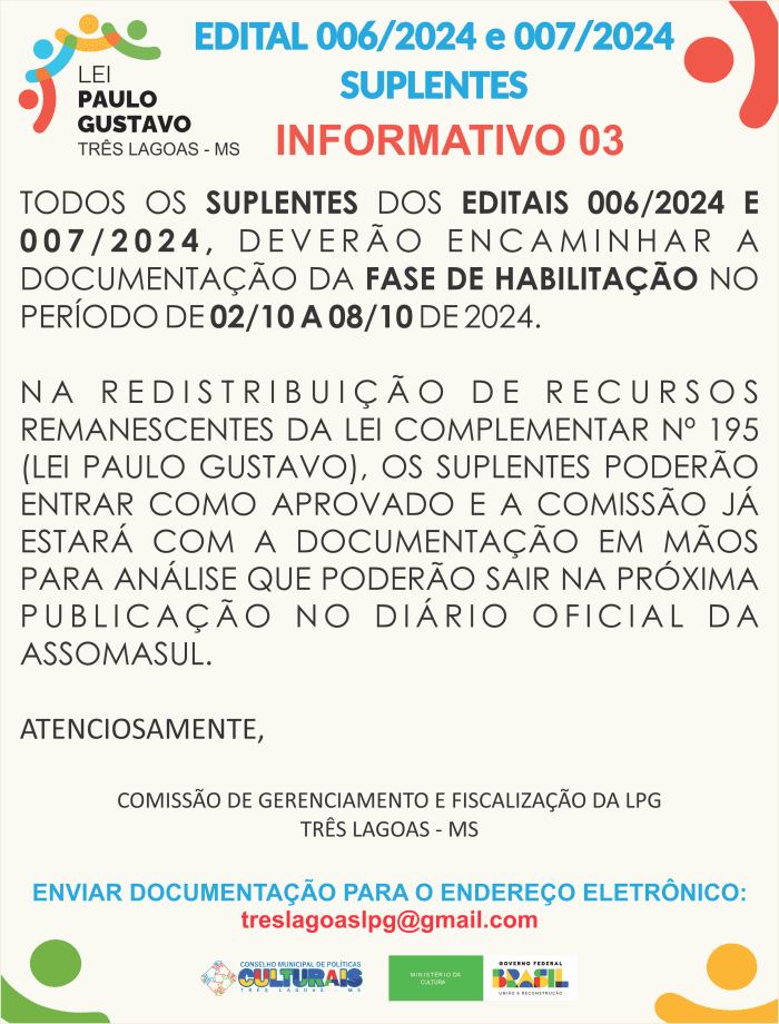 Amanhã (8 de outubro) é o prazo final para envio de documentos dos Editais da Lei Paulo Gustavo