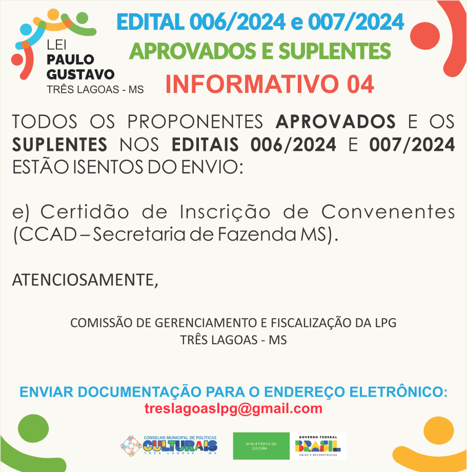 Amanhã (8 de outubro) é o prazo final para envio de documentos dos Editais da Lei Paulo Gustavo