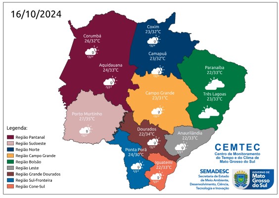 Semana tem previsão de tempo estável e temperaturas altas em Mato Grosso do Sul