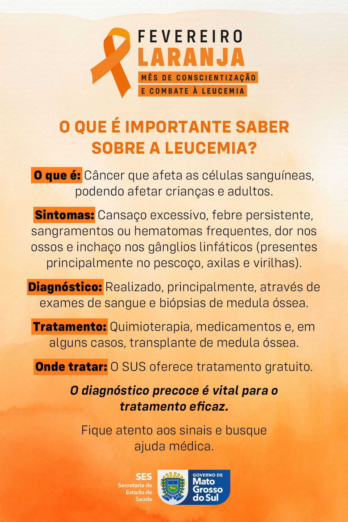 Fevereiro Laranja: SES alerta para importância da prevenção e diagnóstico precoce da leucemia