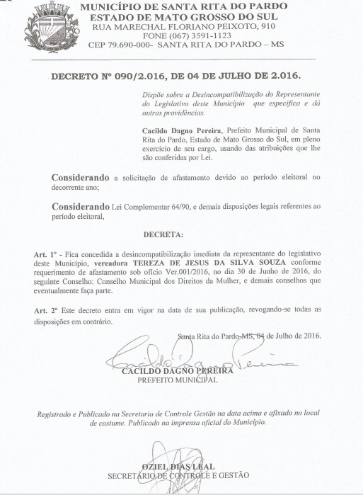 Prefeito de Santa Rita do Pardo pode ser cassado por falsificação de documentos
