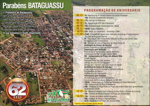 Bataguassu comemora 62 anos e tem programação especial de aniversário